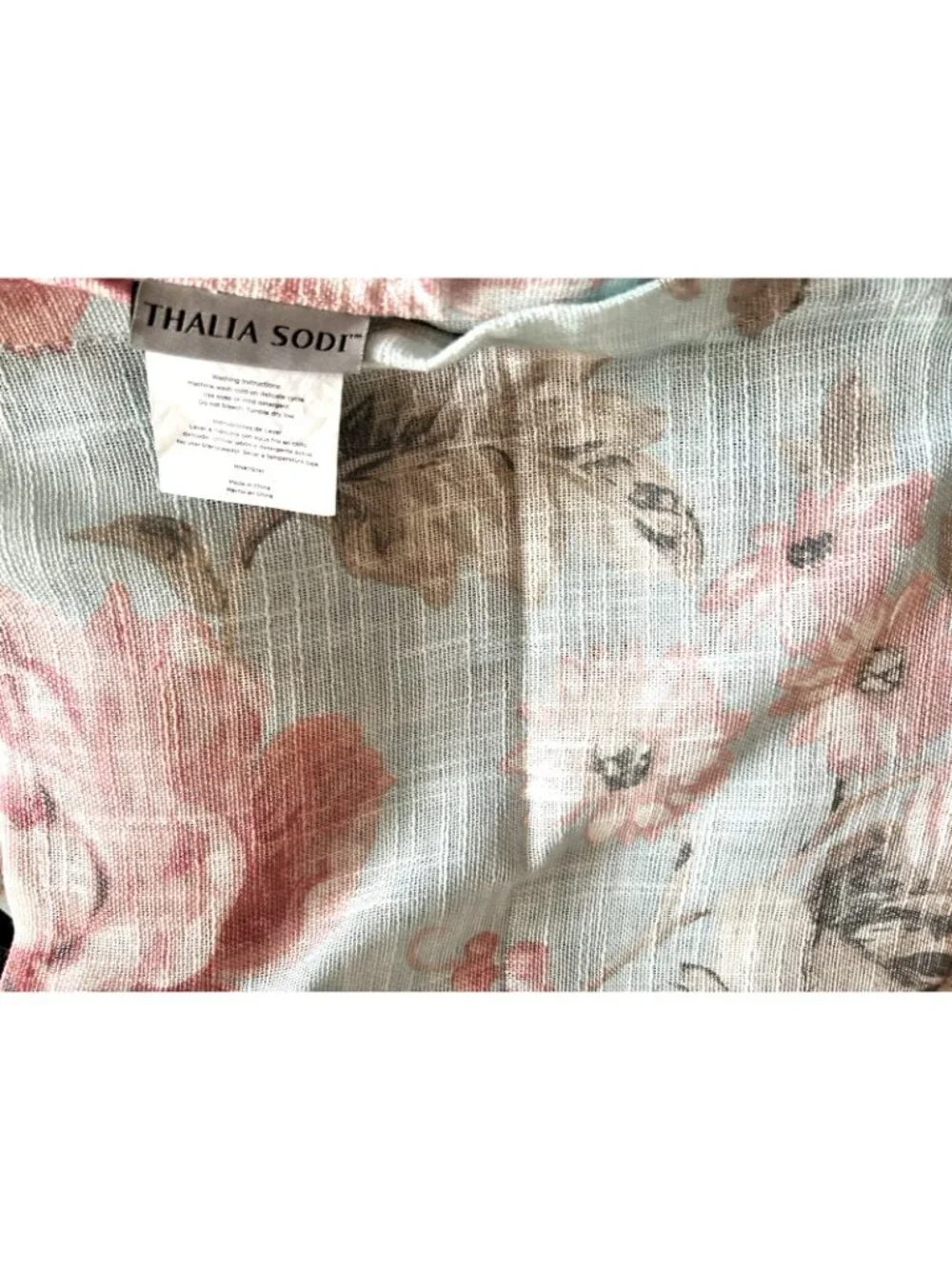 Thalia Sodi Shower Curtain Floral Aqua Pink Linen Look Shabby Chic Cottagecore